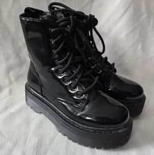 Daria Glossy Black Platform Combat Style Boots